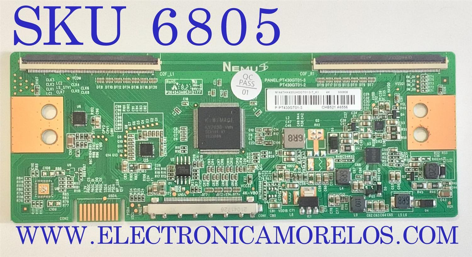 T-CON PARA TV VIZIO / NUMERO DE PARTE NATHK430 / PT430GT01-3 / PT430GT01-2 / PANEL TPT430B5-GT013.H REV:S1R / MODELO V435-J01